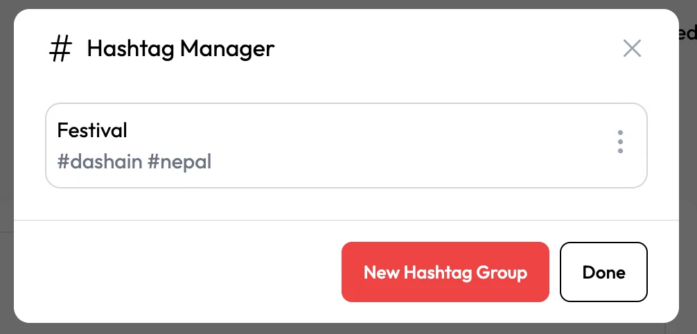 GoBrandIt hashtag manager with a saved Festival hashtag group